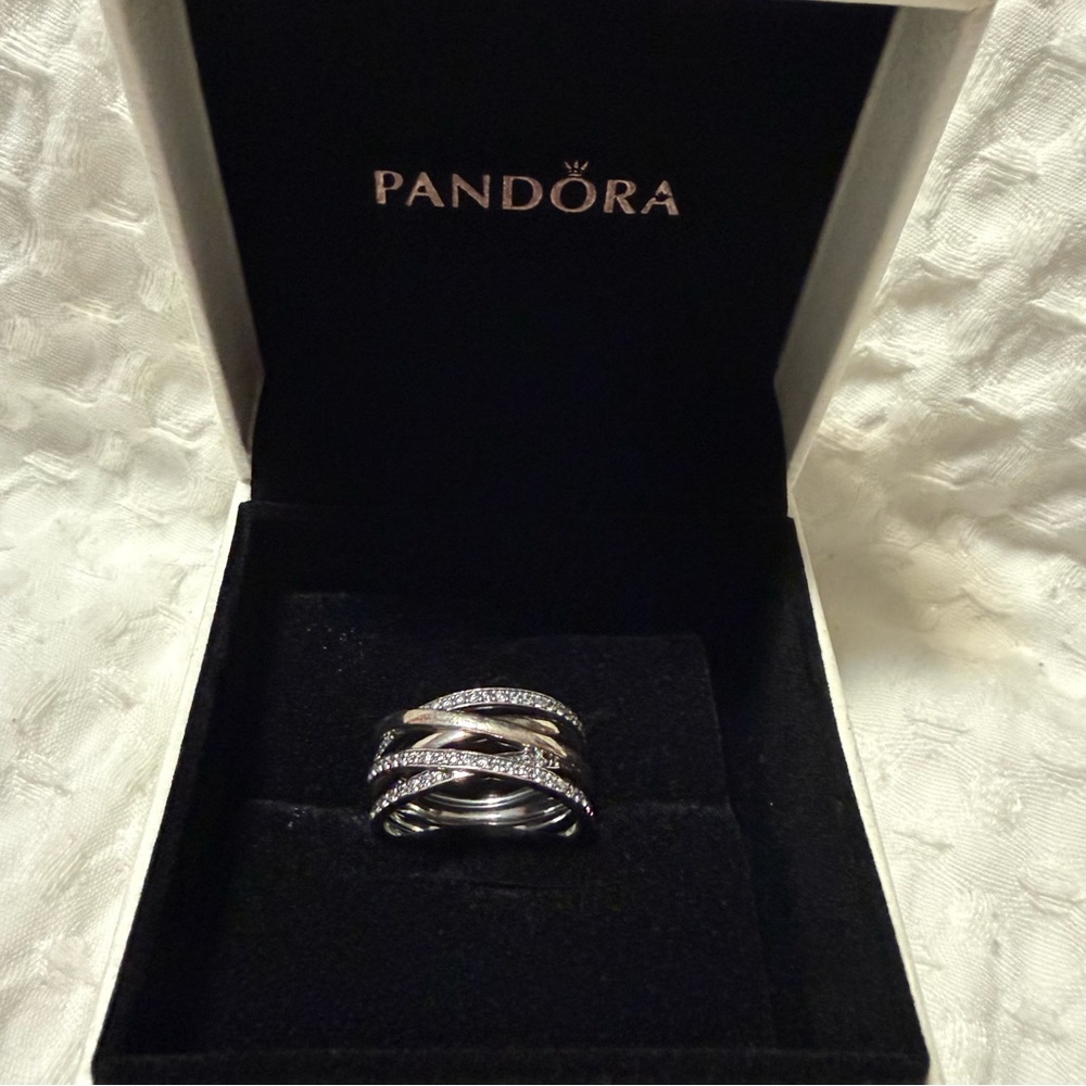 Pandora Sparkling and Polished Lines Ring - size 9